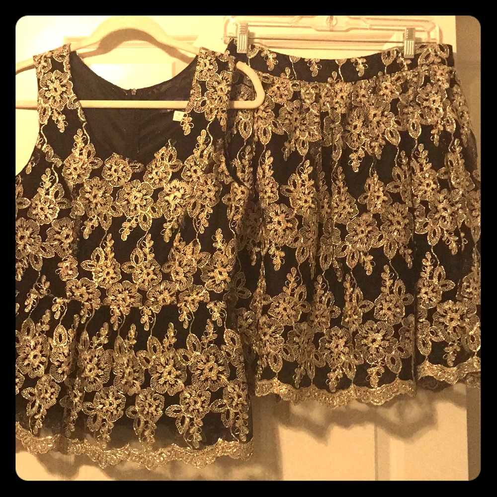 Embroidered lace peplum tank with matching skirt